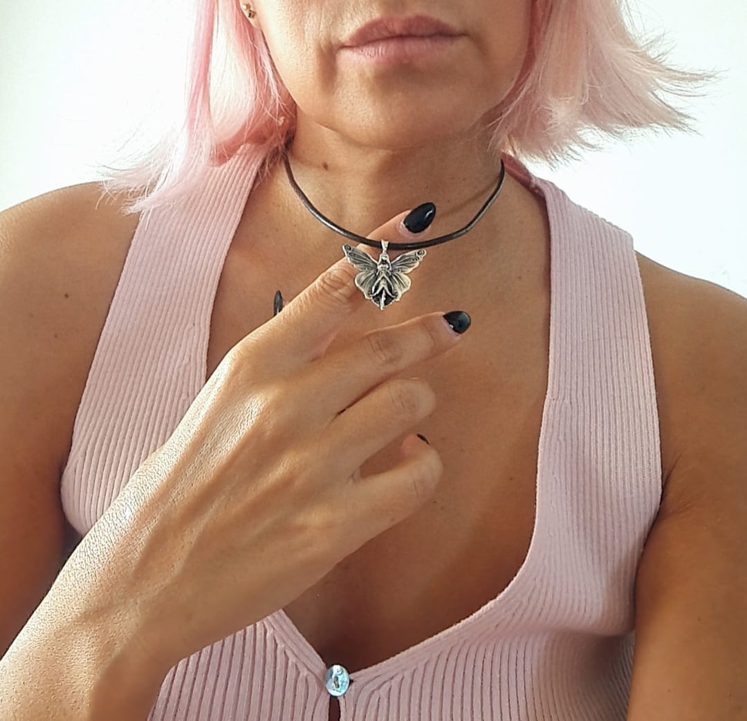 Fairy Necklace  – Silver Faerie Pendant, 45cm PU Cord with Silver Clasp, Fantasy Jewelry, Fairycore Gift for Her