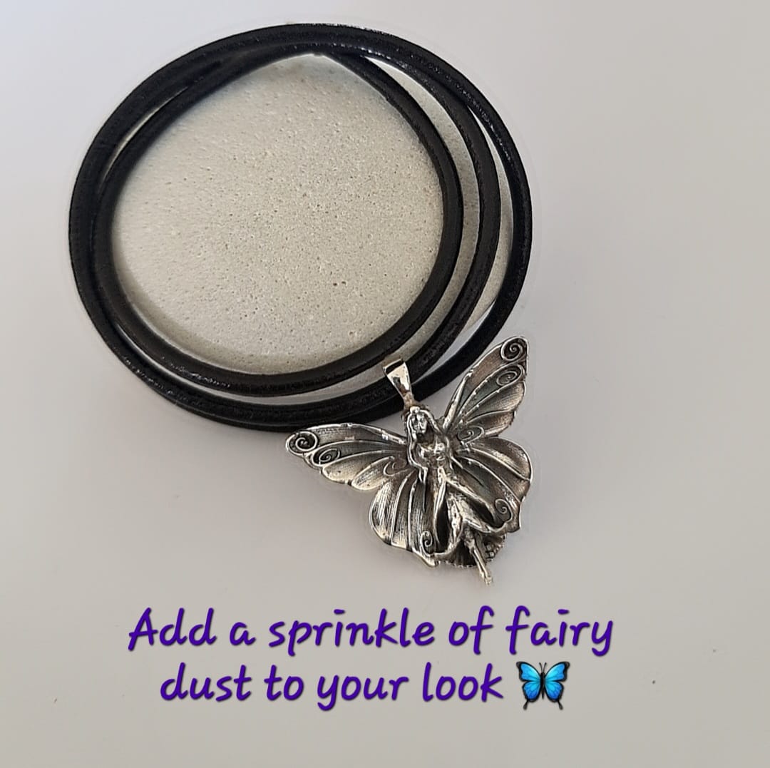 Fairy Necklace  – Silver Faerie Pendant, 45cm PU Cord with Silver Clasp, Fantasy Jewelry, Fairycore Gift for Her