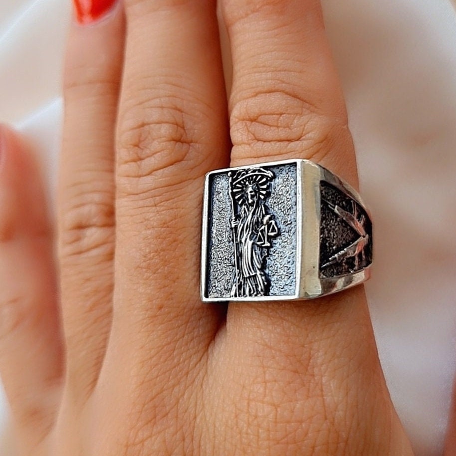 Handmade Santa Muerte Silver Ring: Divine Protection Skull Jewelry
