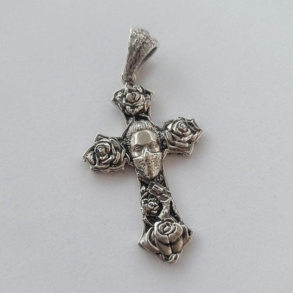 Handmade Sterling Silver Chicano Tattoo Cross Pendant
