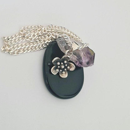 Oxidized Sterling Silver Flower Pendant: Vintage Floral Charm
