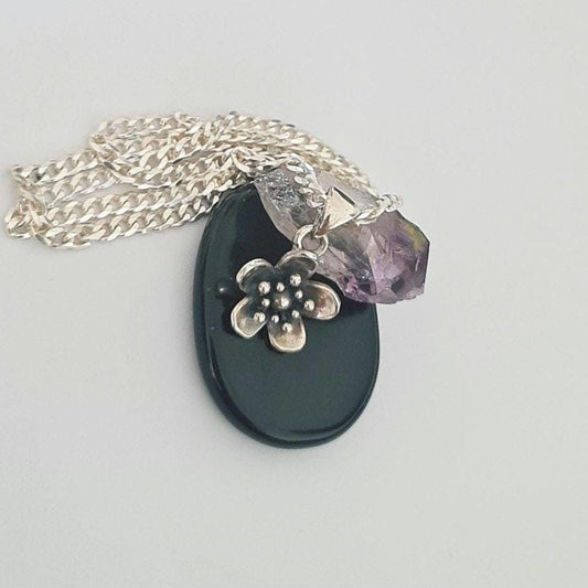 Oxidized Sterling Silver Flower Pendant: Vintage Floral Charm