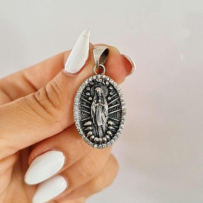 Sterling Silver La Santa Muerte Pendant: Gothic Zircon Skull Amulet