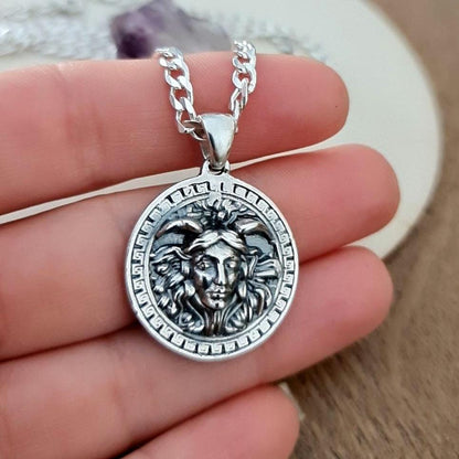 Greek Medusa Goddess Pendant  - sterling silver  captures the essence of Gorgon Medusa