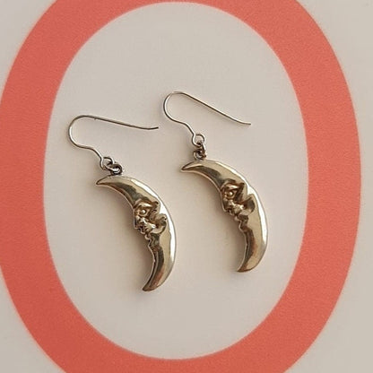 Sterling Silver Moon Face Earrings: Handmade Celestial Jewelry