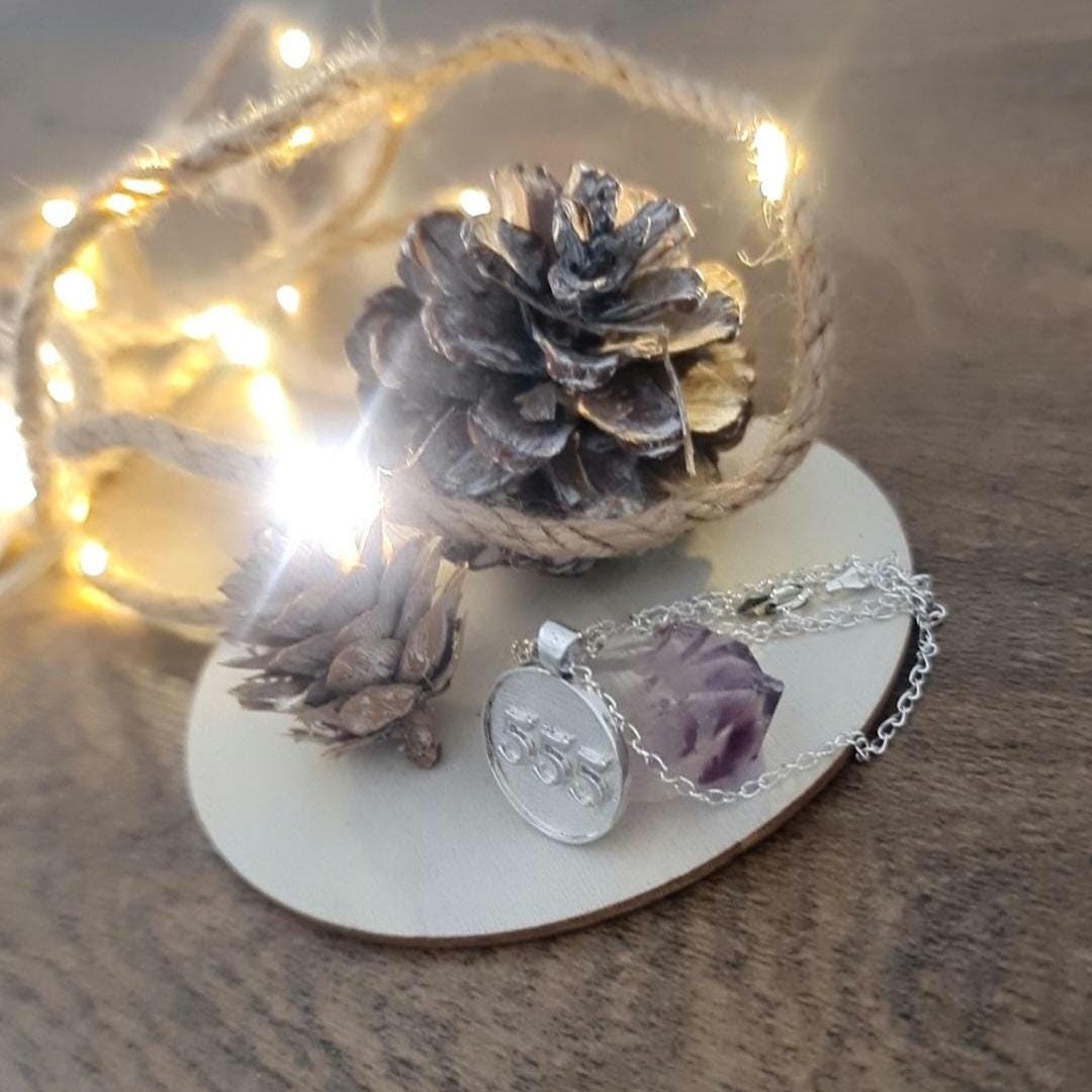 555 Angel Number Pendant: Sterling Silver Good Luck Charm