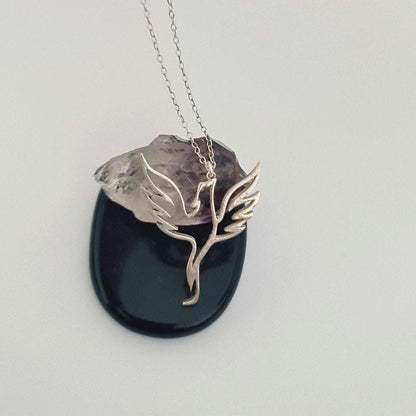 Sterling Silver Phoenix Necklace: Minimalist Rebirth Symbol, 45cm Chain
