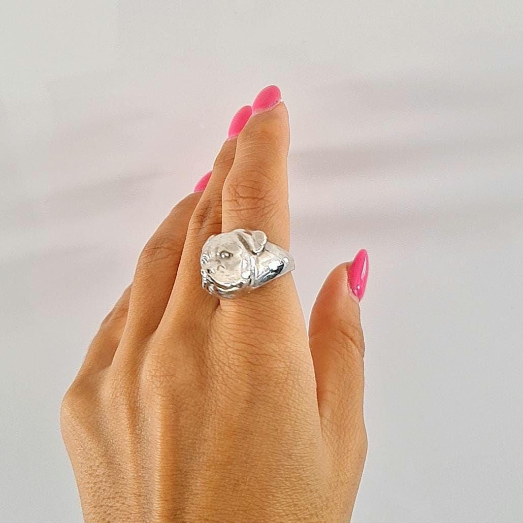 Handmade Rottweiler Ring: Detailed 925 Sterling Silver Dog Band