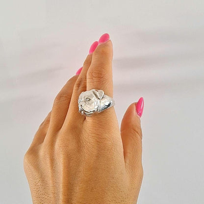 Handmade Rottweiler Ring: Detailed 925 Sterling Silver Dog Band