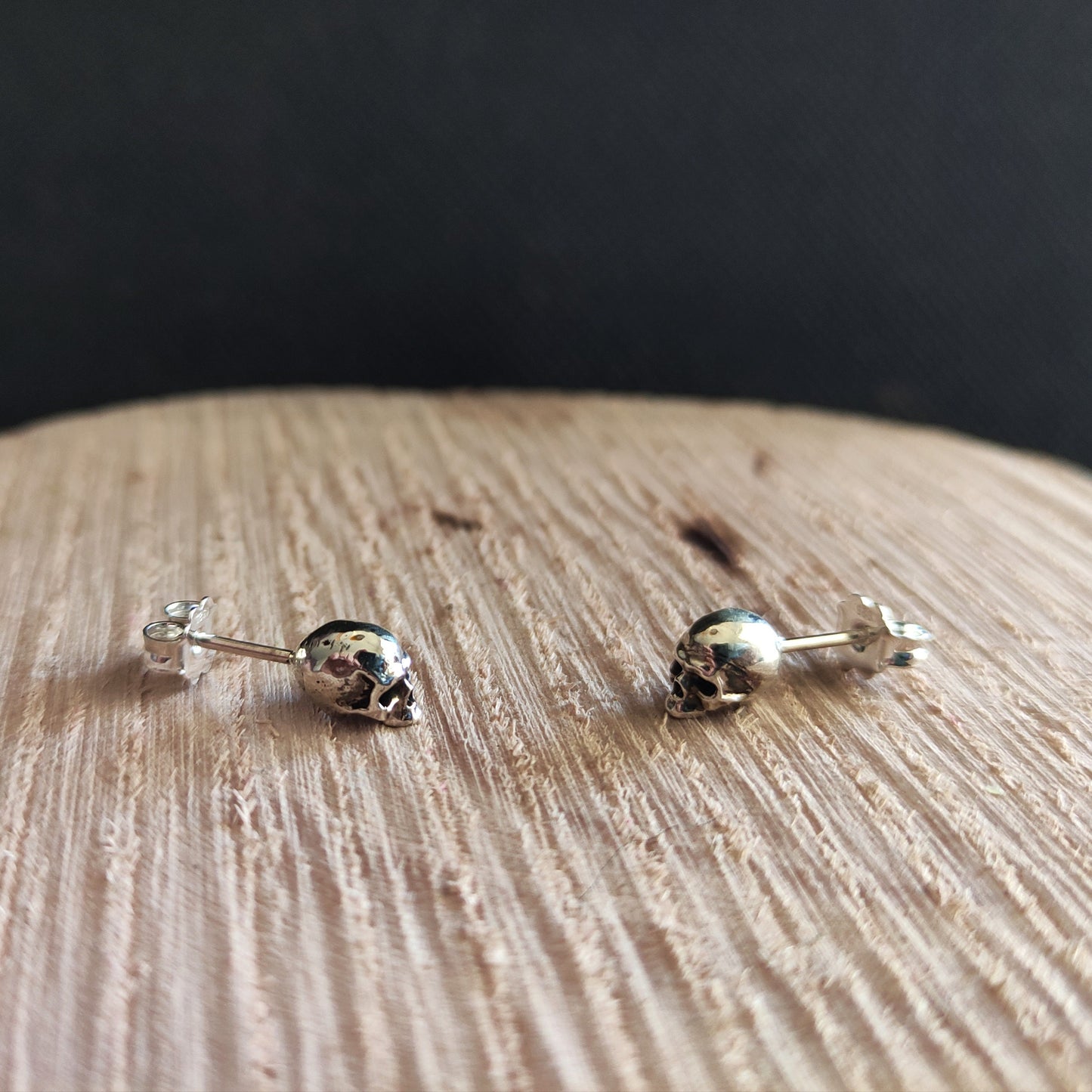 Handmade Sterling Silver Skull Stud Earrings: Gothic Jewelry