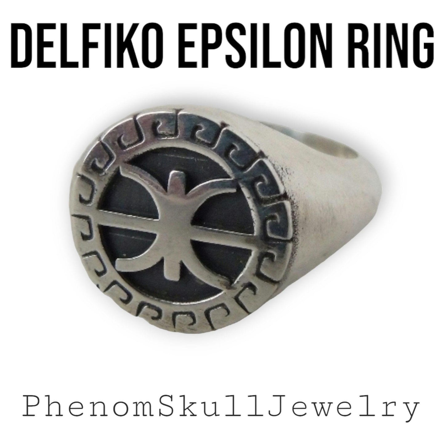 Delfic Epsilon Ring-925 Sterling Silver-Powerful Greek Symbol of Wisdom and Inspiration -