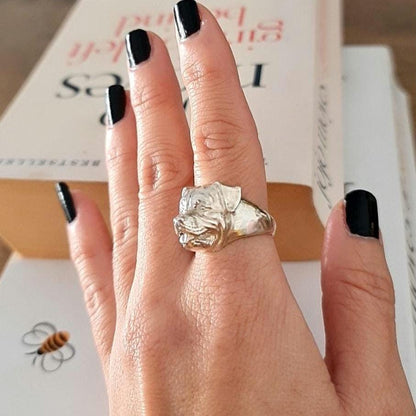 Handmade Rottweiler Ring: Detailed 925 Sterling Silver Dog Jewelry