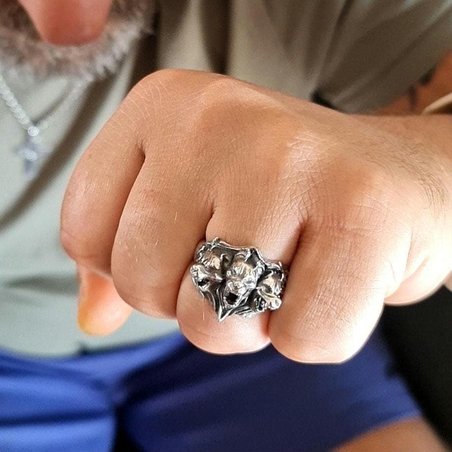 Cerberus Silver Ring • Three Headed Dog Mythology Jewelry • Greek God Hades Guardian Ring • Gothic Statement Gift for Him or Her
