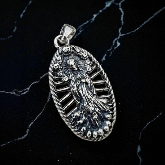 Santa Muerte Pendant  - Distinctly  Angel of Death's Mystique   "amuleto de plata"