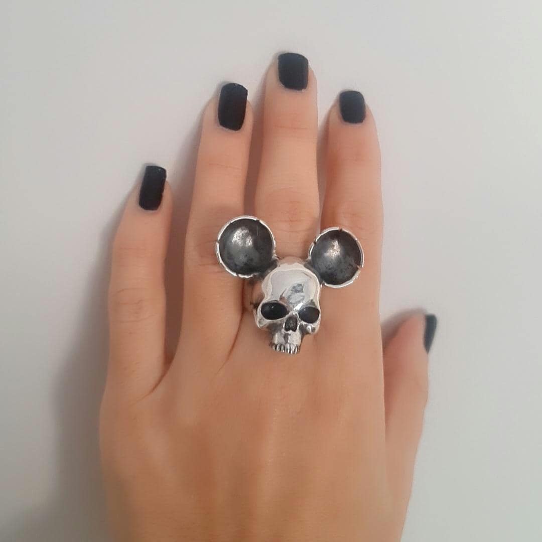 Handmade Sterling Silver Mouse Skull Ring: Gothic Statement piece