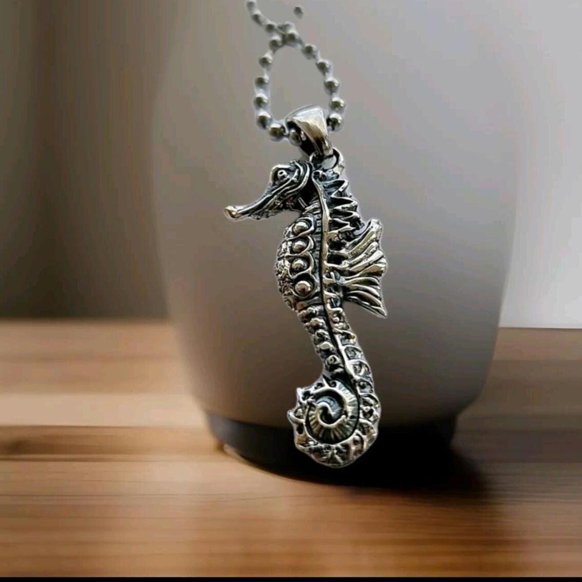 Handmade Sterling Silver Sea Horse Pendant: Oceanic Statement Piece