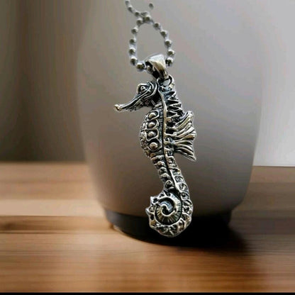 Handmade Sterling Silver Sea Horse Pendant: Oceanic Statement Piece
