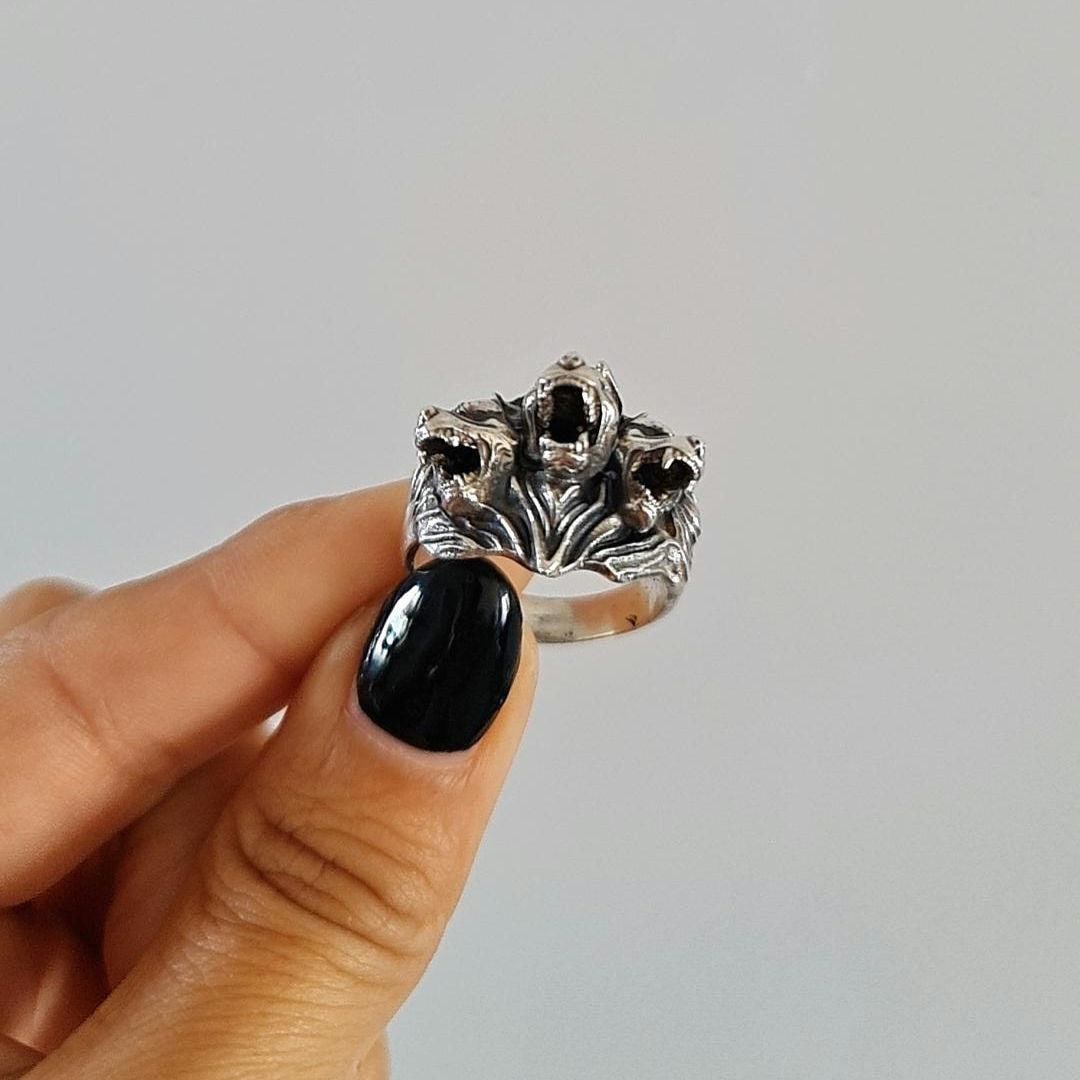 Cerberus Silver Ring • Three Headed Dog Mythology Jewelry • Greek God Hades Guardian Ring • Gothic Statement Gift for Him or Her