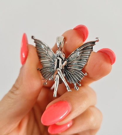 Handmade Sterling Silver Fairy Pendant Necklace: Winged Fantasy Charm