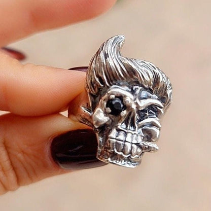 Ace Ventura Inspired Skull Ring with Black Diamond Zircon Eye - Handcrafted Sterling Silver