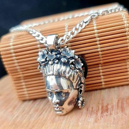 Sterling Silver Frida Kahlo Necklace: Mexican Painter Miniature Portrait