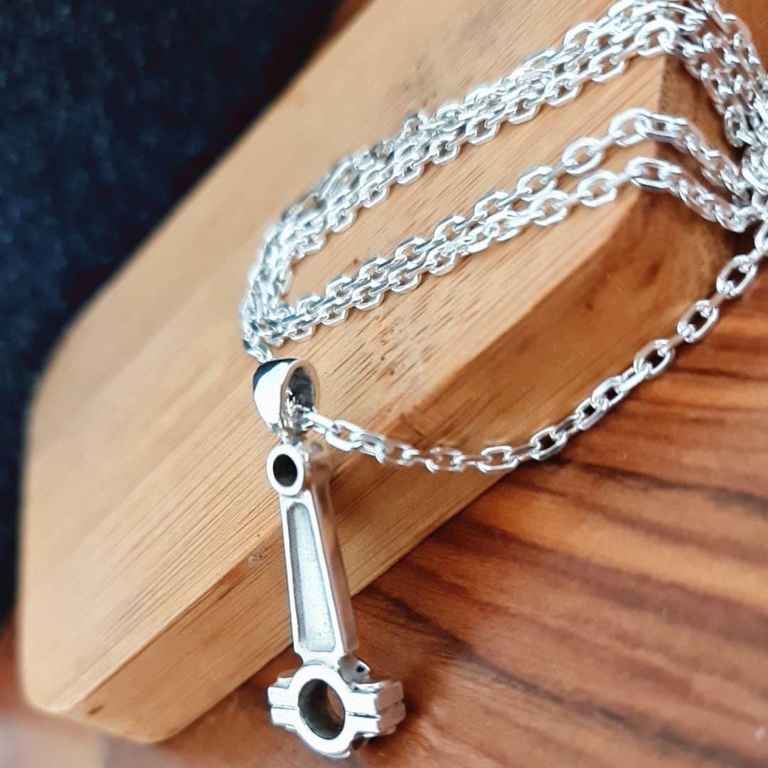 Handmade Sterling Silver Piston Rod Pendant - Gothic Biker Charm