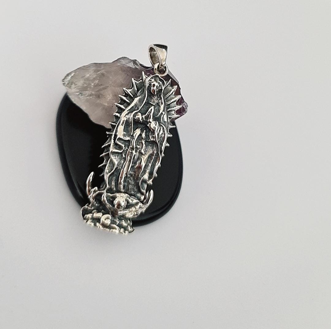 Sterling Silver Our Lady of Guadalupe Pendant - Catholic Holy Medallion