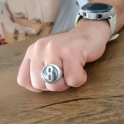 Handmade Sterling Silver 8 Ball Ring: Billiard Inspired Statement Jewelry