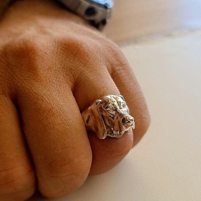 Handmade 925 Silver Hungarian Vizsla Dog Ring: Animal Lover Gift