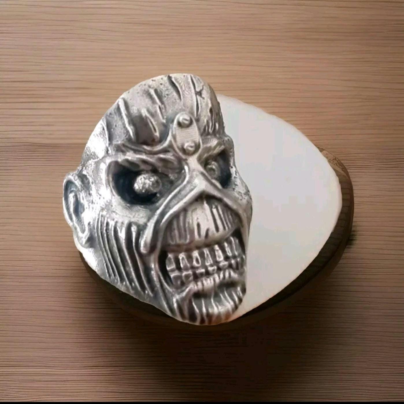 Handmade Sterling Silver Iron Maiden Eddie Skull Ring - Biker Punk Rock