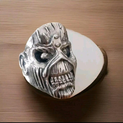 Handmade Sterling Silver Iron Maiden Eddie Skull Ring - Biker Punk Rock