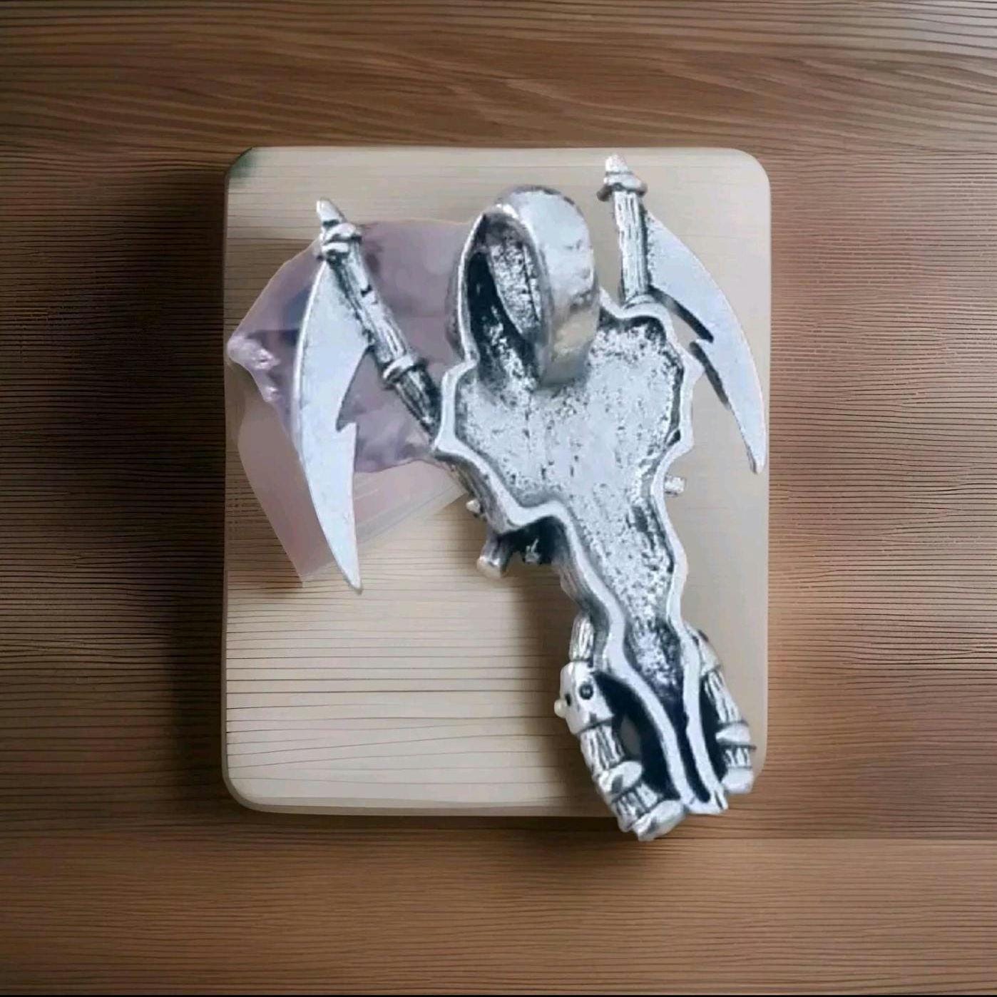 Gothic Grim Reaper Scythe skull necklace Santa Muerte necklace