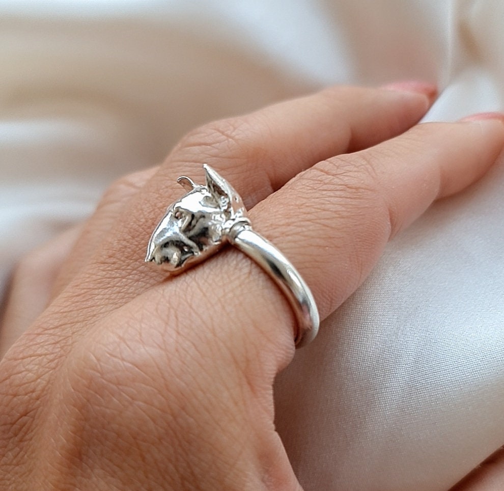 Detailed Bull Terrier Dog Band Ring 925 - Sterling Silver Handmade Animal Jewelry  -