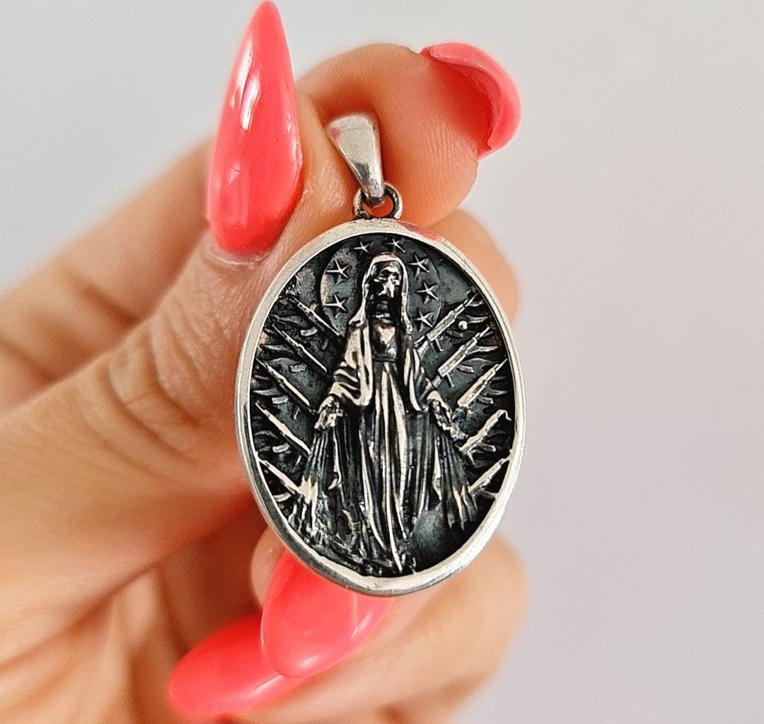 Handmade  Santa Muerte Pendant With Intricate Details - A Distinctly Crafted Necklace