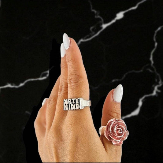 Handmade Sterling Silver "DIRTY MIND" Ring - Gothic Retro Style