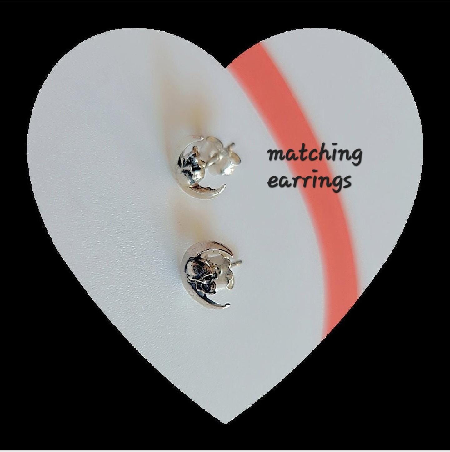 Handmade Gothic Sterling Silver Skull Moon Pendant Necklace