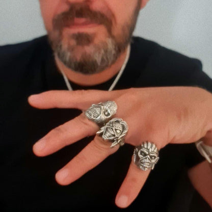 Handmade Sterling Silver Iron Maiden Eddie Skull Ring - Biker Punk Rock