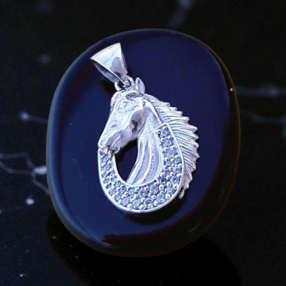 Sterling Silver Horse Pendant: Zircon Horseshoe Equestrian Necklace