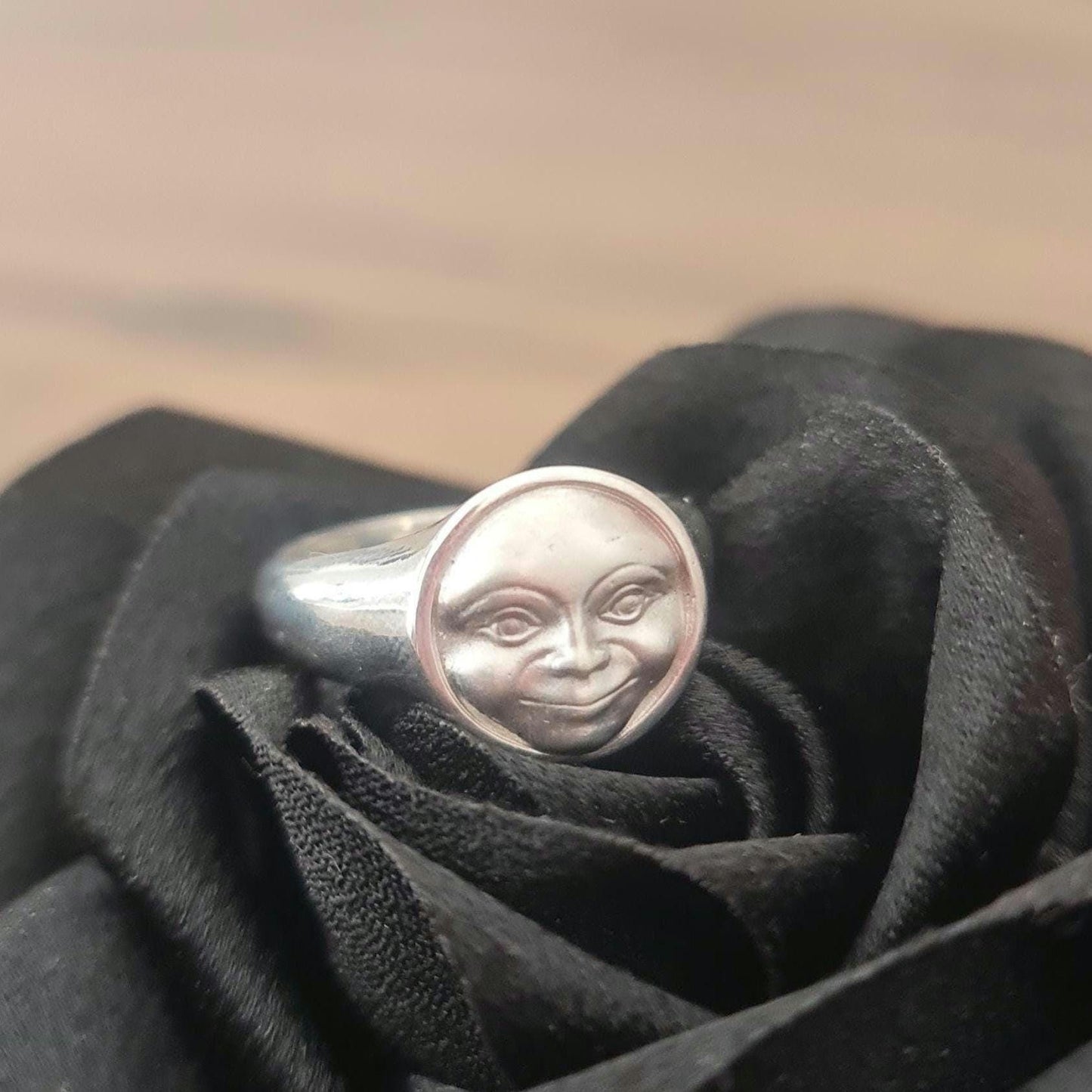 Handmade Sterling Silver Full Moon Face Ring: Celestial Jewelry