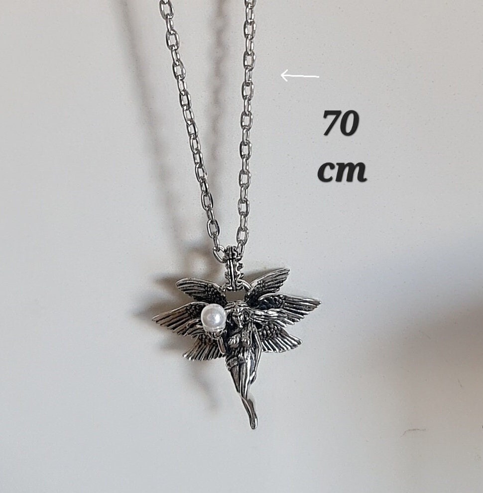 Retro Pearl Goddess Wing Angel Necklace  Unisex anime statement Necklace