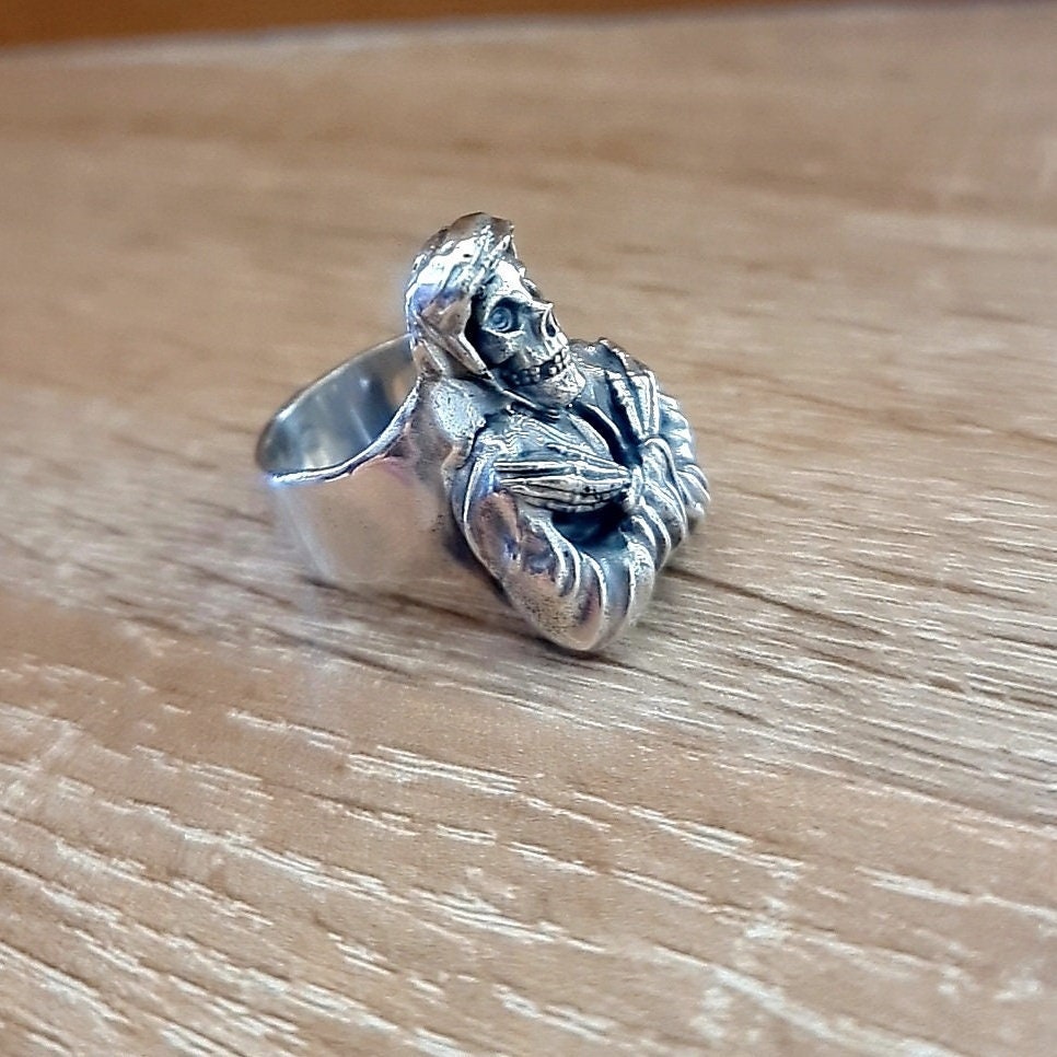 Handmade Punk Horror Skull Ring: 925 Sterling Silver Biker Ring