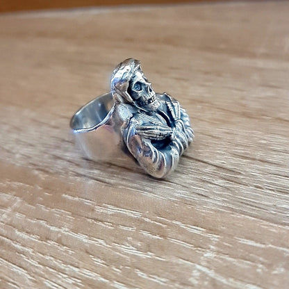 Handmade Punk Horror Skull Ring: 925 Sterling Silver Biker Ring