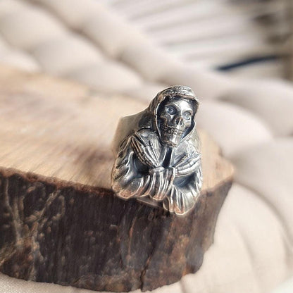 Handmade Punk Horror Skull Ring: 925 Sterling Silver Biker Ring