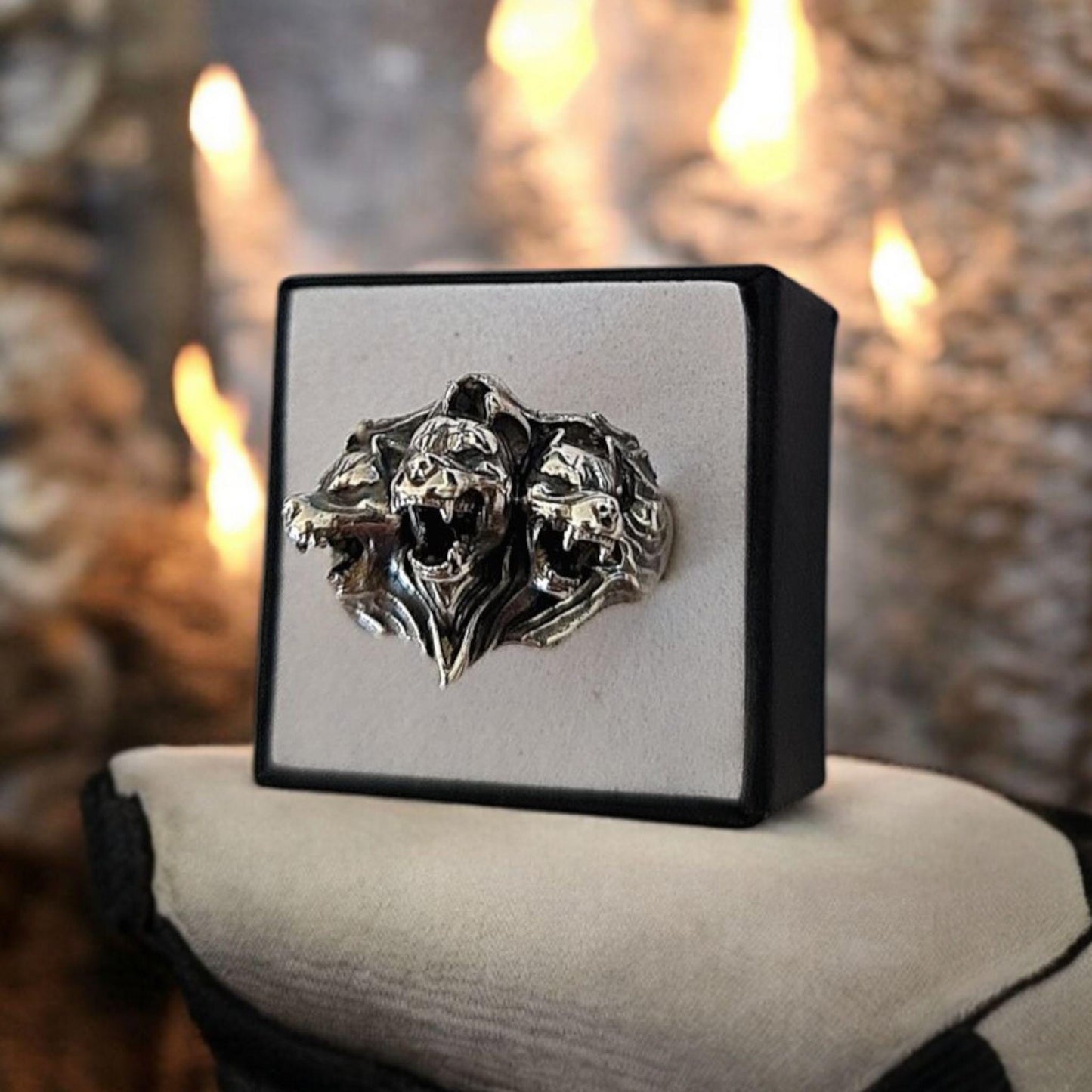 Cerberus Silver Ring • Three Headed Dog Mythology Jewelry • Greek God Hades Guardian Ring • Gothic Statement Gift for Him or Her