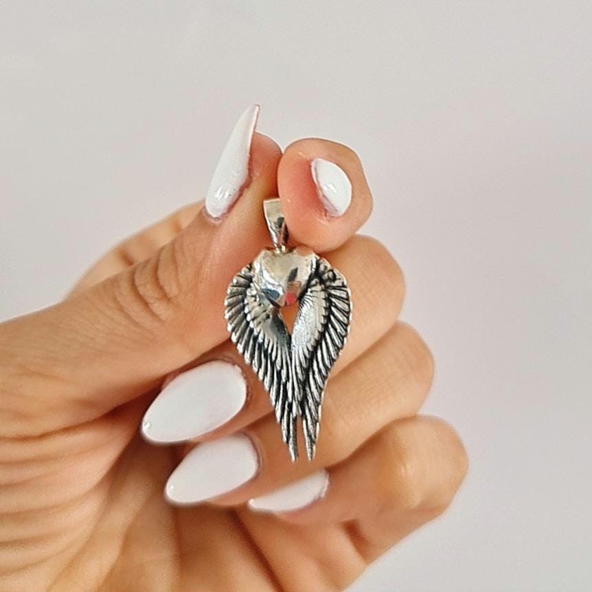 Sterling Silver Angel Wings Charm: Memorial Keepsake, Protection Amulet