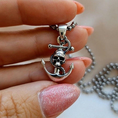 Sterling Silver Pirate charm - Nautical Anchor Pendant- Handmade Skull Pirate Jewelry