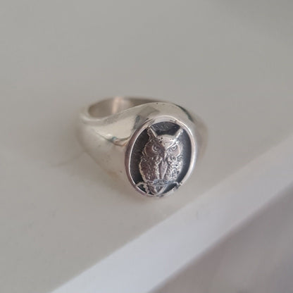 Handmade Sterling Silver Owl Ring: Animal Jewelry Gift