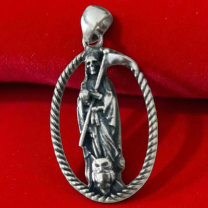 Handmade 925 Silver Santa Muerte Scythe Pendant Necklace: Gothic Style