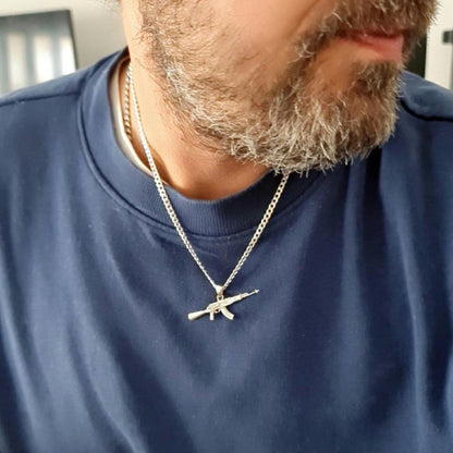 AK47 Kalashnikov Gun Necklace - Handcrafted Solid Sterling Silver 925 , automatic gun