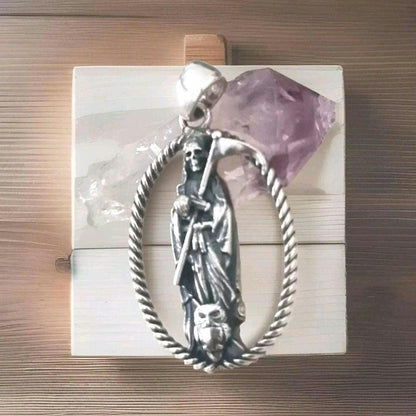 Handmade 925 Silver Santa Muerte Scythe Pendant Necklace: Gothic Style